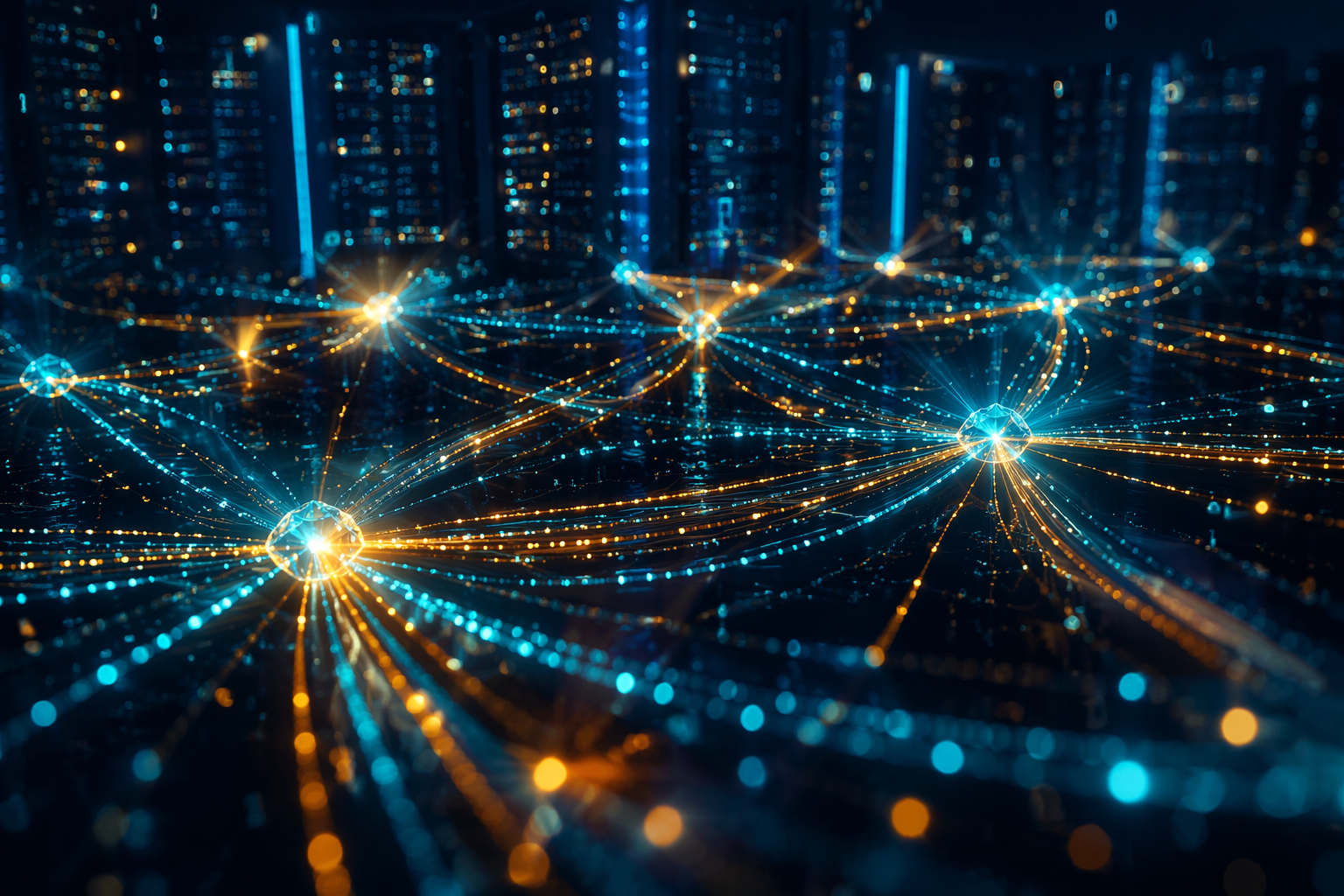 Digital culture visualisation — glowing data streams and network nodes